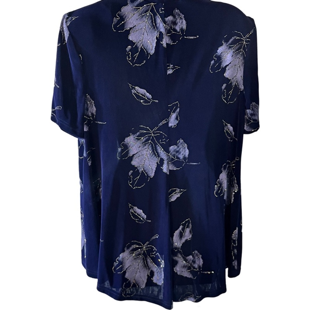 Ladies R & M RICHARDS navy and blue floral short sleeved cardigan dressy church - Picture 7 of 14
